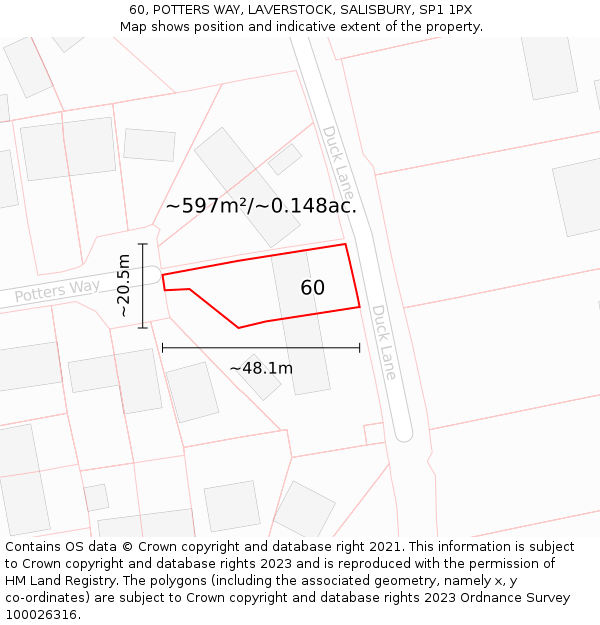 60, POTTERS WAY, LAVERSTOCK, SALISBURY, SP1 1PX: Plot and title map