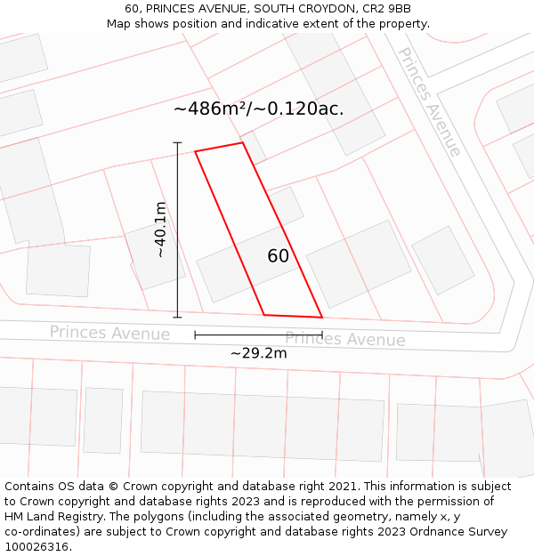 60, PRINCES AVENUE, SOUTH CROYDON, CR2 9BB: Plot and title map