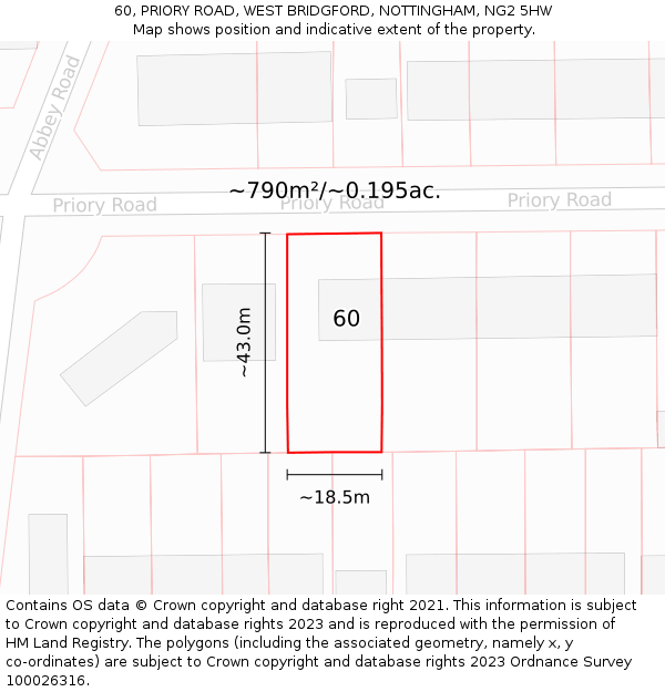 60, PRIORY ROAD, WEST BRIDGFORD, NOTTINGHAM, NG2 5HW: Plot and title map