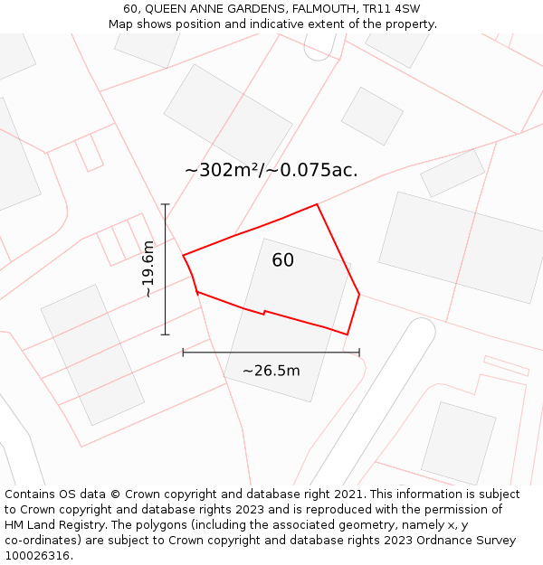 60, QUEEN ANNE GARDENS, FALMOUTH, TR11 4SW: Plot and title map