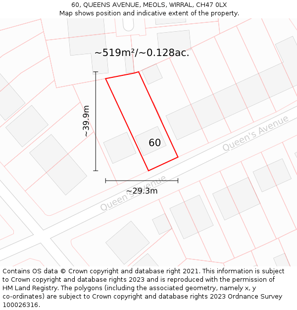 60, QUEENS AVENUE, MEOLS, WIRRAL, CH47 0LX: Plot and title map