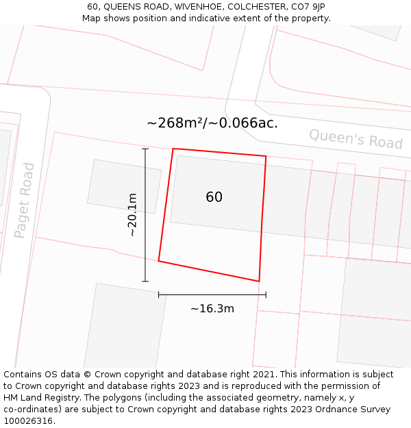 60, QUEENS ROAD, WIVENHOE, COLCHESTER, CO7 9JP: Plot and title map