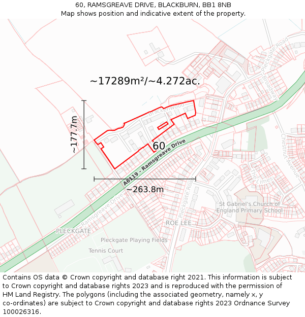 60, RAMSGREAVE DRIVE, BLACKBURN, BB1 8NB: Plot and title map