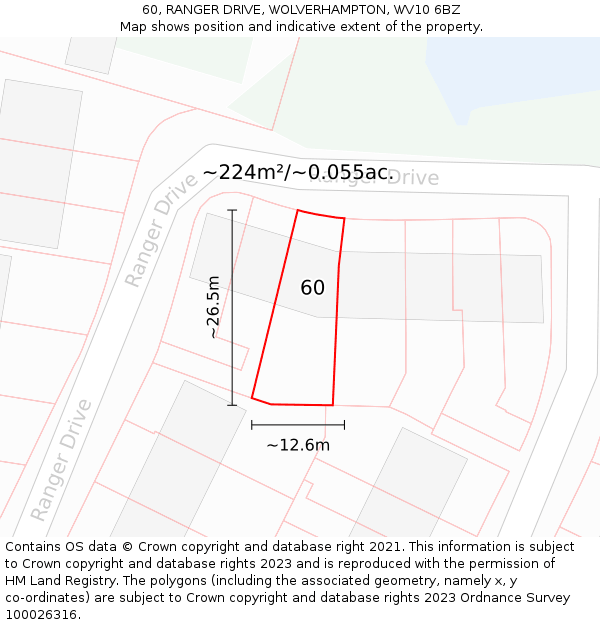 60, RANGER DRIVE, WOLVERHAMPTON, WV10 6BZ: Plot and title map