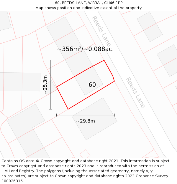 60, REEDS LANE, WIRRAL, CH46 1PP: Plot and title map