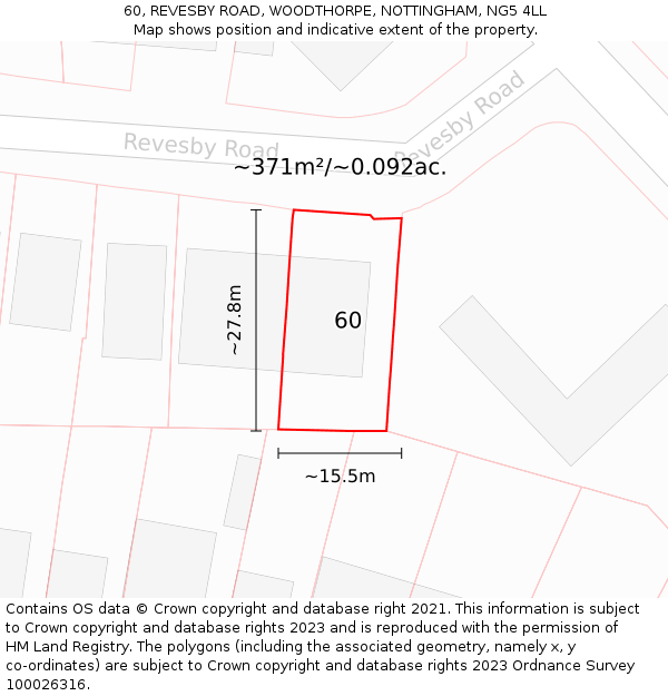 60, REVESBY ROAD, WOODTHORPE, NOTTINGHAM, NG5 4LL: Plot and title map