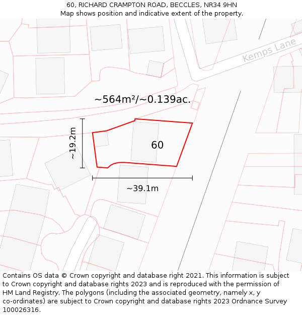 60, RICHARD CRAMPTON ROAD, BECCLES, NR34 9HN: Plot and title map