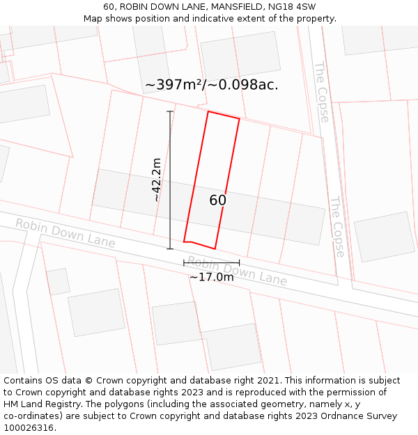 60, ROBIN DOWN LANE, MANSFIELD, NG18 4SW: Plot and title map