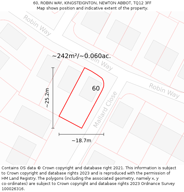 60, ROBIN WAY, KINGSTEIGNTON, NEWTON ABBOT, TQ12 3FF: Plot and title map