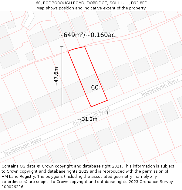 60, RODBOROUGH ROAD, DORRIDGE, SOLIHULL, B93 8EF: Plot and title map