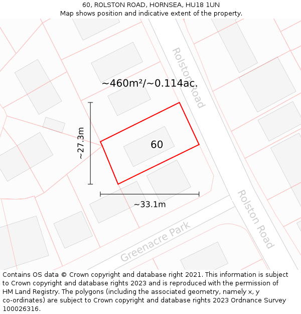 60, ROLSTON ROAD, HORNSEA, HU18 1UN: Plot and title map