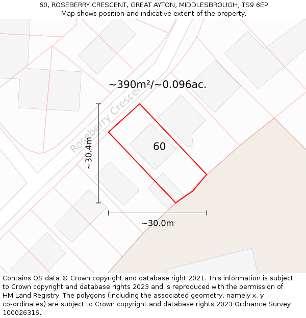 60, ROSEBERRY CRESCENT, GREAT AYTON, MIDDLESBROUGH, TS9 6EP: Plot and title map