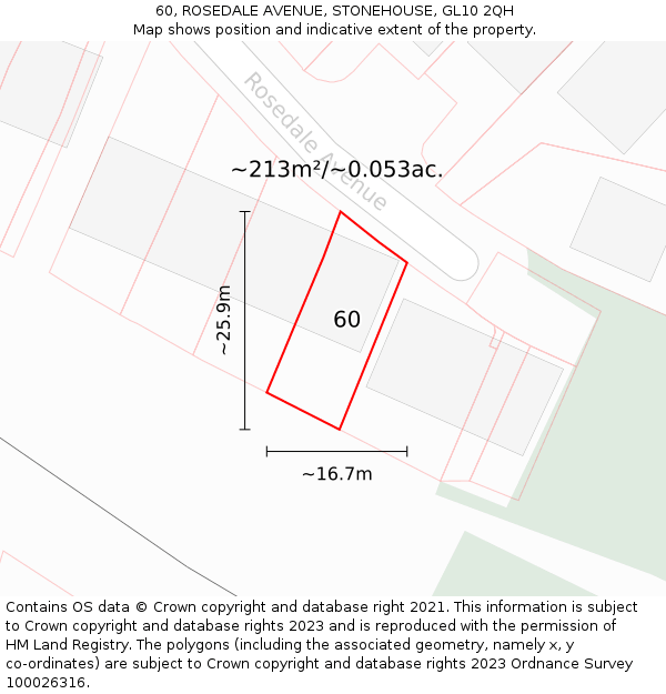 60, ROSEDALE AVENUE, STONEHOUSE, GL10 2QH: Plot and title map