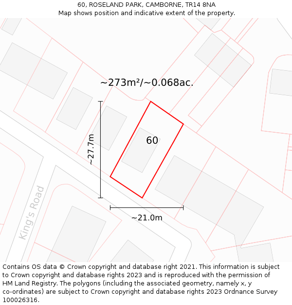 60, ROSELAND PARK, CAMBORNE, TR14 8NA: Plot and title map