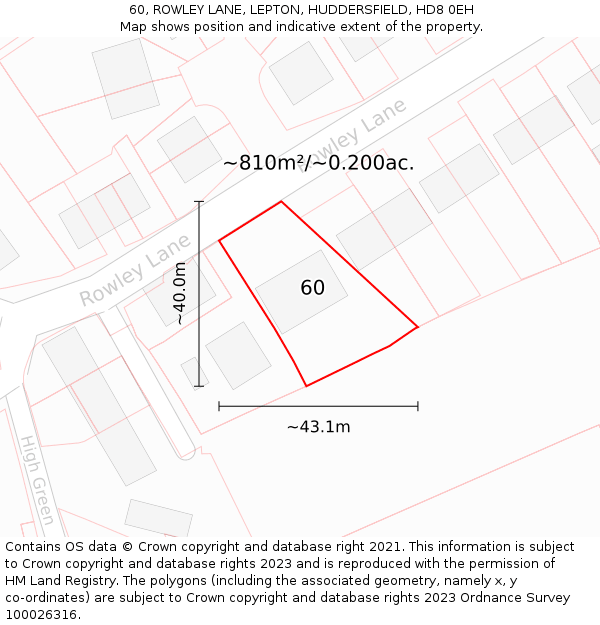 60, ROWLEY LANE, LEPTON, HUDDERSFIELD, HD8 0EH: Plot and title map