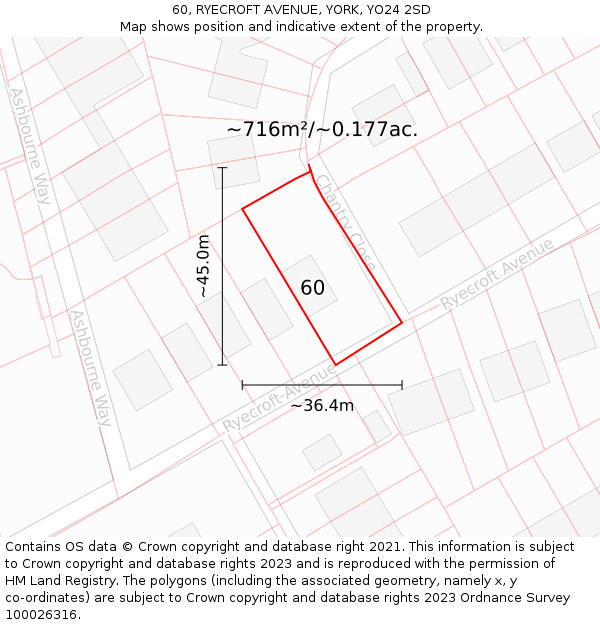 60, RYECROFT AVENUE, YORK, YO24 2SD: Plot and title map
