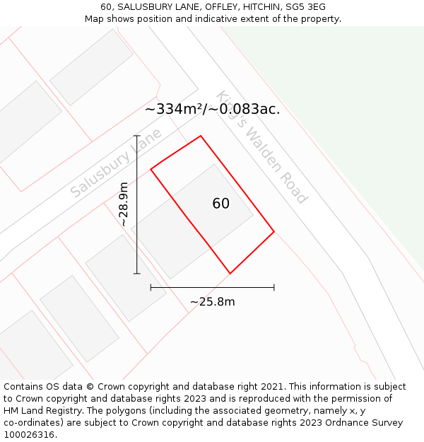 60, SALUSBURY LANE, OFFLEY, HITCHIN, SG5 3EG: Plot and title map