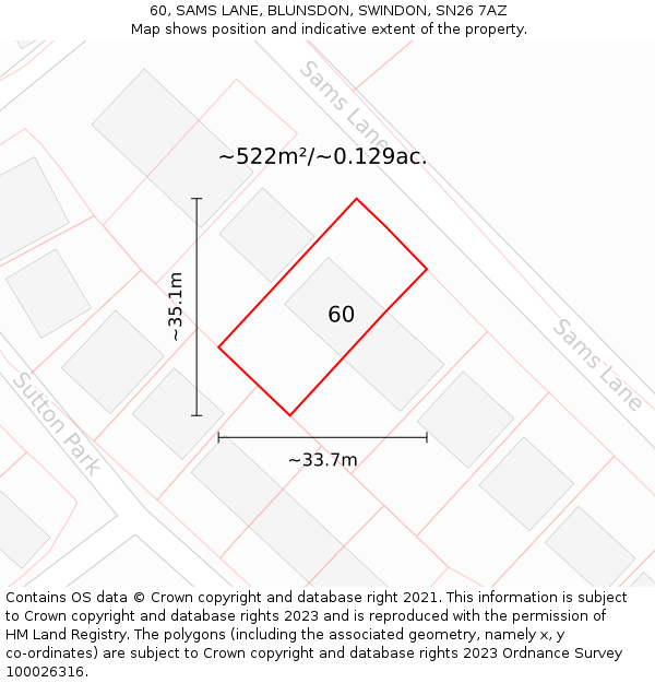 60, SAMS LANE, BLUNSDON, SWINDON, SN26 7AZ: Plot and title map