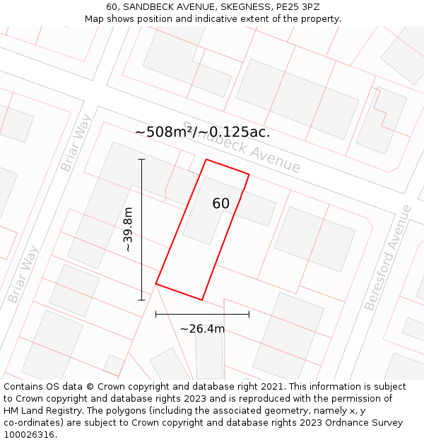 60, SANDBECK AVENUE, SKEGNESS, PE25 3PZ: Plot and title map