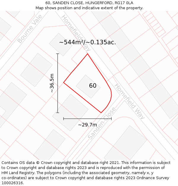 60, SANDEN CLOSE, HUNGERFORD, RG17 0LA: Plot and title map