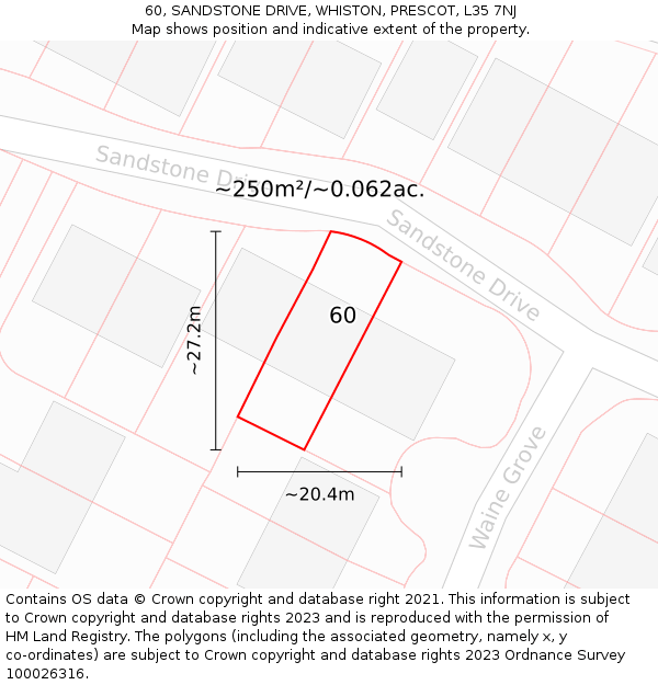 60, SANDSTONE DRIVE, WHISTON, PRESCOT, L35 7NJ: Plot and title map