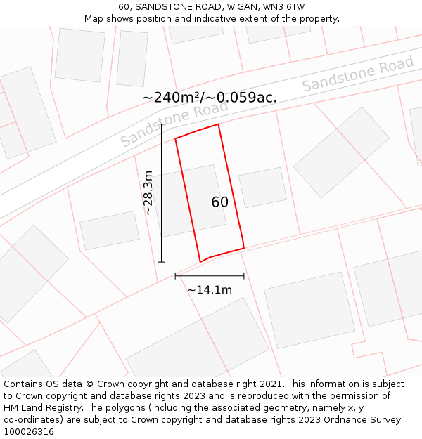 60, SANDSTONE ROAD, WIGAN, WN3 6TW: Plot and title map