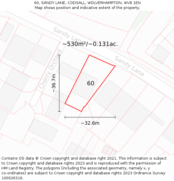 60, SANDY LANE, CODSALL, WOLVERHAMPTON, WV8 1EN: Plot and title map