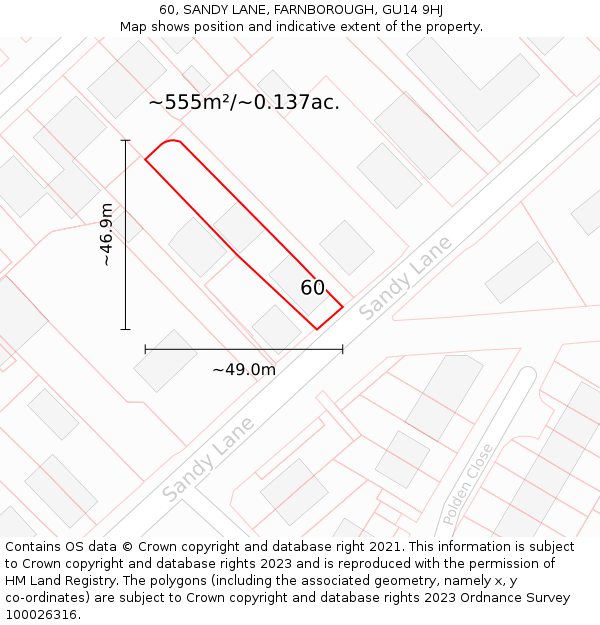 60, SANDY LANE, FARNBOROUGH, GU14 9HJ: Plot and title map