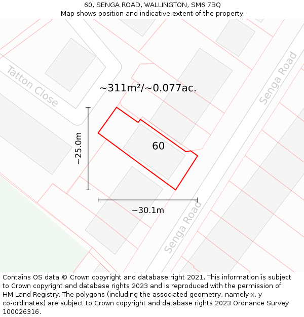 60, SENGA ROAD, WALLINGTON, SM6 7BQ: Plot and title map