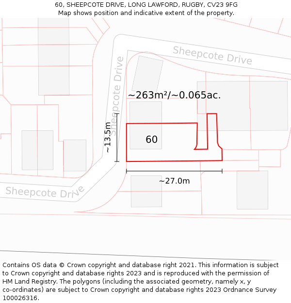 60, SHEEPCOTE DRIVE, LONG LAWFORD, RUGBY, CV23 9FG: Plot and title map