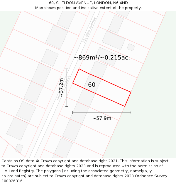 60, SHELDON AVENUE, LONDON, N6 4ND: Plot and title map