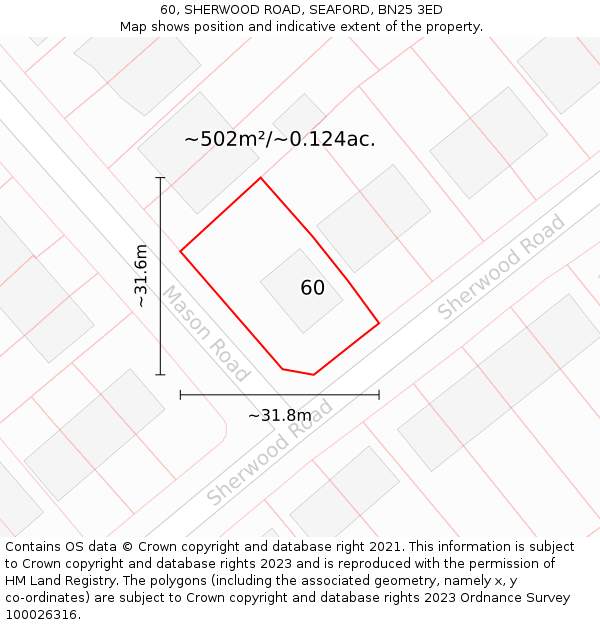 60, SHERWOOD ROAD, SEAFORD, BN25 3ED: Plot and title map