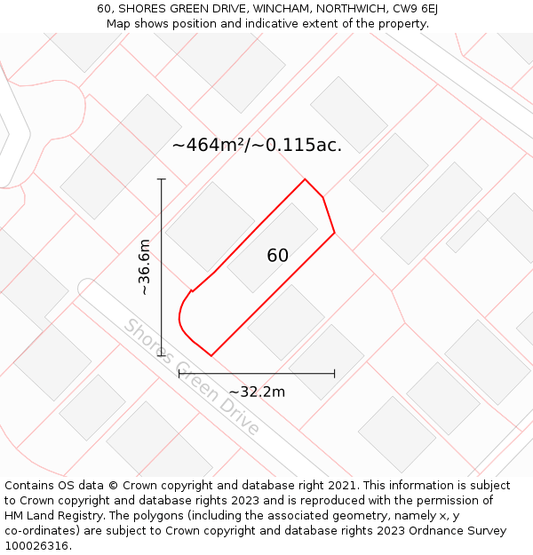 60, SHORES GREEN DRIVE, WINCHAM, NORTHWICH, CW9 6EJ: Plot and title map
