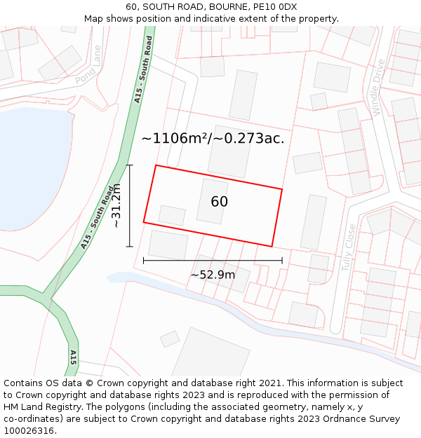 60, SOUTH ROAD, BOURNE, PE10 0DX: Plot and title map