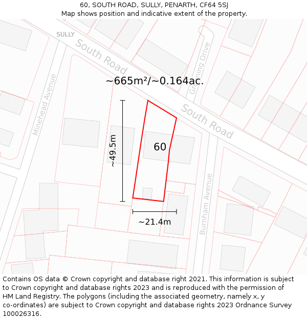 60, SOUTH ROAD, SULLY, PENARTH, CF64 5SJ: Plot and title map