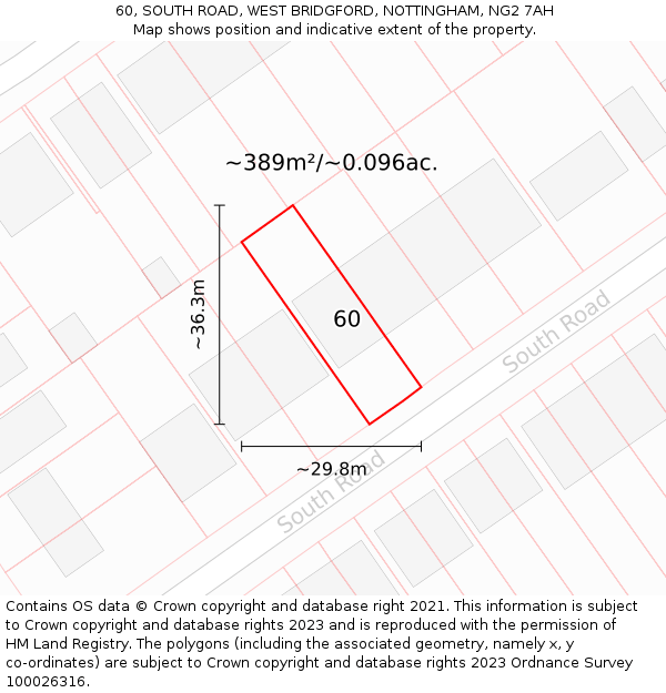 60, SOUTH ROAD, WEST BRIDGFORD, NOTTINGHAM, NG2 7AH: Plot and title map