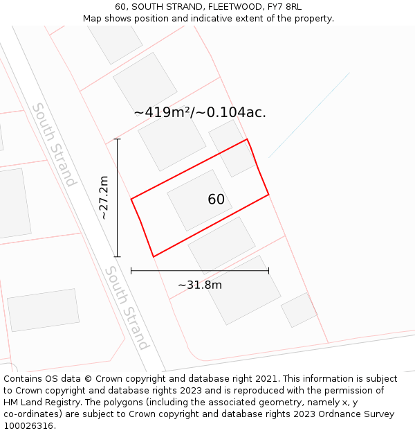 60, SOUTH STRAND, FLEETWOOD, FY7 8RL: Plot and title map