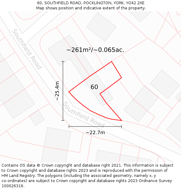 60, SOUTHFIELD ROAD, POCKLINGTON, YORK, YO42 2XE: Plot and title map