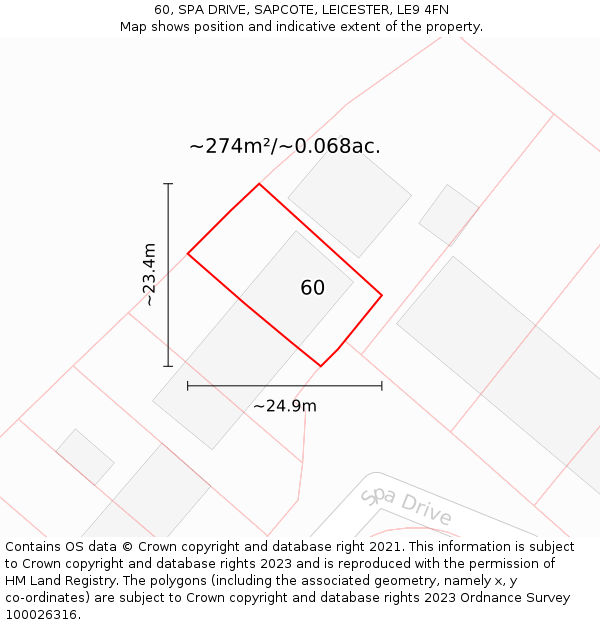 60, SPA DRIVE, SAPCOTE, LEICESTER, LE9 4FN: Plot and title map