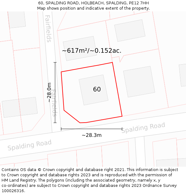 60, SPALDING ROAD, HOLBEACH, SPALDING, PE12 7HH: Plot and title map