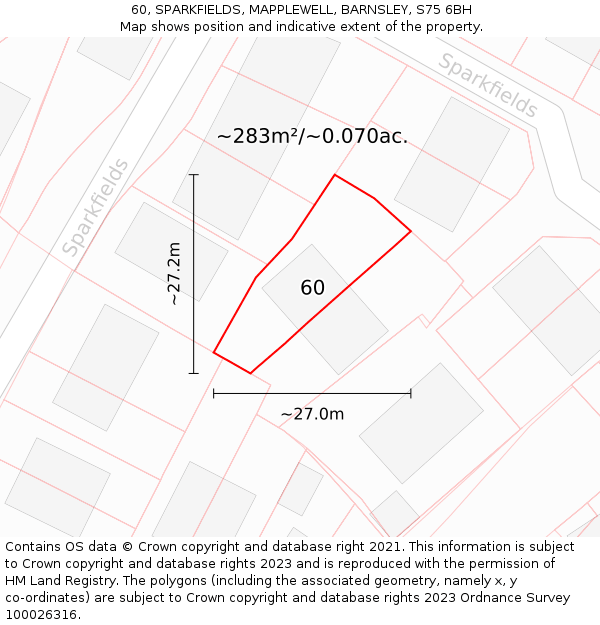 60, SPARKFIELDS, MAPPLEWELL, BARNSLEY, S75 6BH: Plot and title map