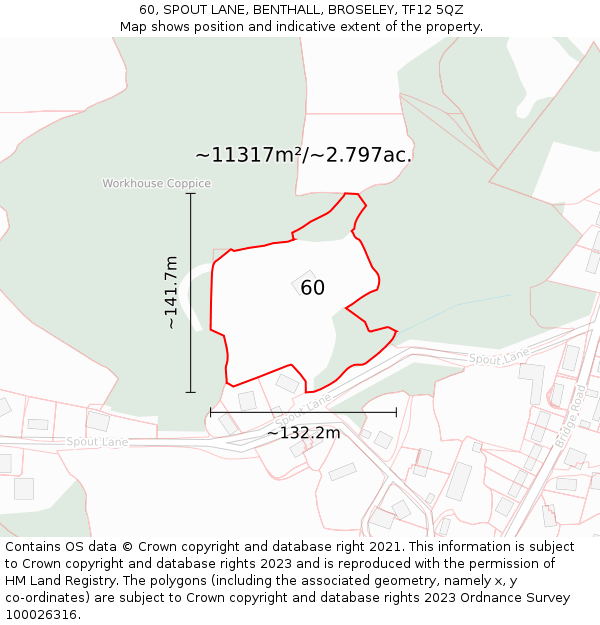 60, SPOUT LANE, BENTHALL, BROSELEY, TF12 5QZ: Plot and title map