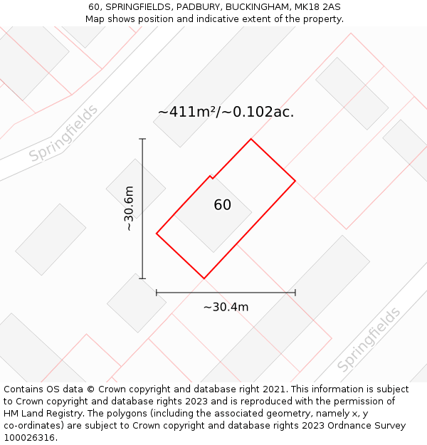 60, SPRINGFIELDS, PADBURY, BUCKINGHAM, MK18 2AS: Plot and title map