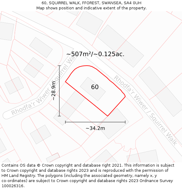 60, SQUIRREL WALK, FFOREST, SWANSEA, SA4 0UH: Plot and title map