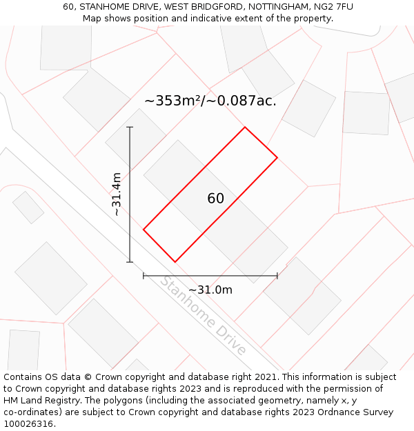 60, STANHOME DRIVE, WEST BRIDGFORD, NOTTINGHAM, NG2 7FU: Plot and title map