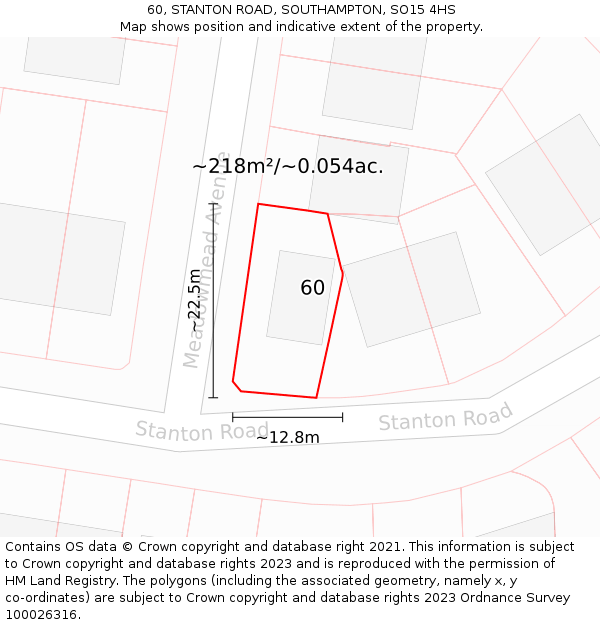 60, STANTON ROAD, SOUTHAMPTON, SO15 4HS: Plot and title map