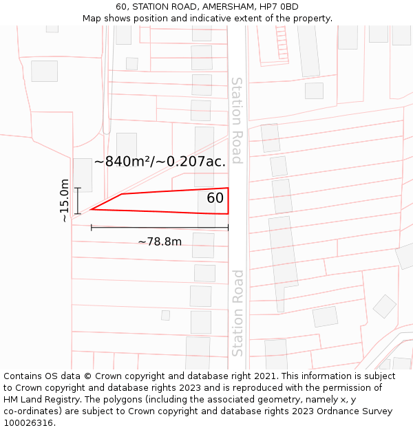 60, STATION ROAD, AMERSHAM, HP7 0BD: Plot and title map