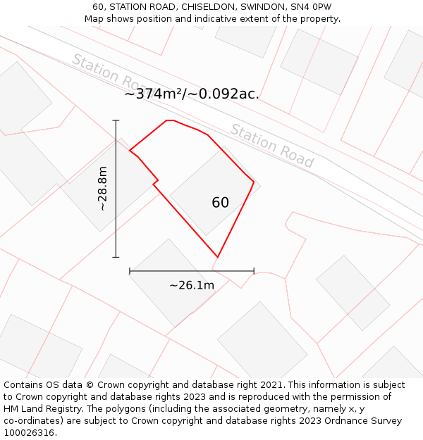 60, STATION ROAD, CHISELDON, SWINDON, SN4 0PW: Plot and title map