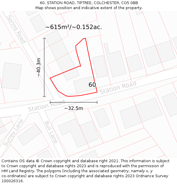 60, STATION ROAD, TIPTREE, COLCHESTER, CO5 0BB: Plot and title map