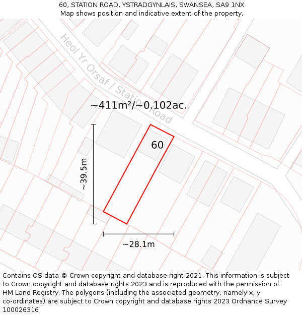 60, STATION ROAD, YSTRADGYNLAIS, SWANSEA, SA9 1NX: Plot and title map